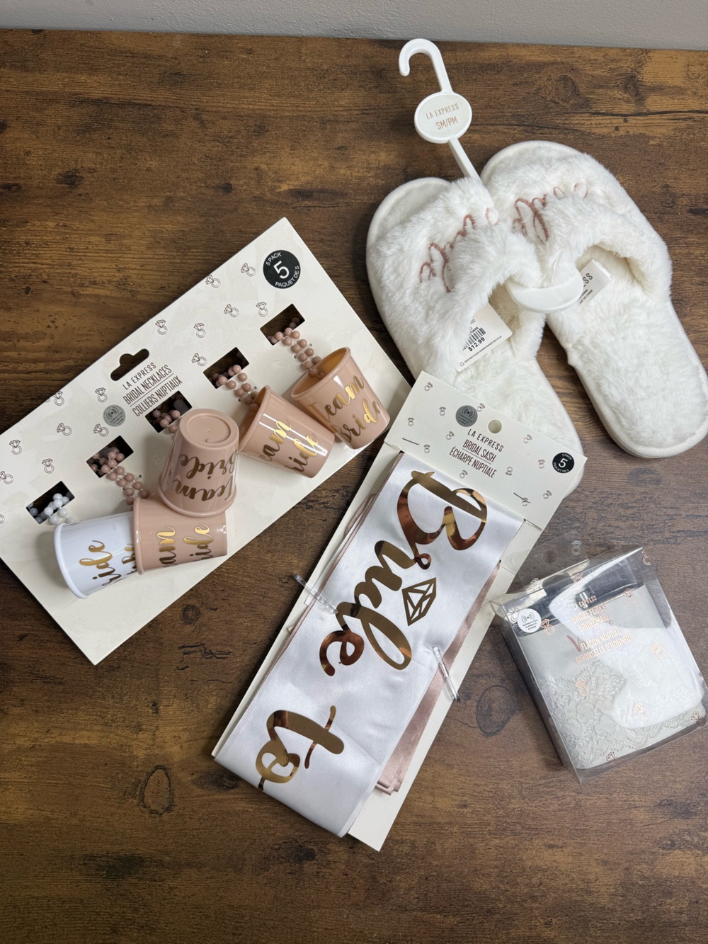 Bride-to-Be Satin Sash and 'Team Bride' Cups Set, Flask, Furry Slippers Bundle